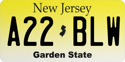 NJ license plate A22BLW