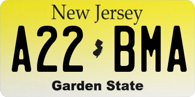 NJ license plate A22BMA