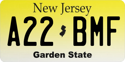 NJ license plate A22BMF