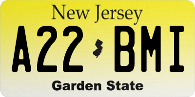 NJ license plate A22BMI