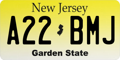 NJ license plate A22BMJ