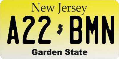 NJ license plate A22BMN