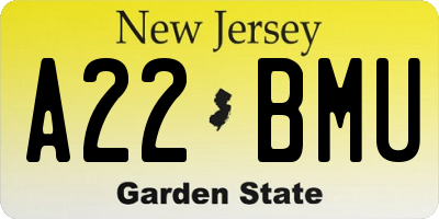 NJ license plate A22BMU