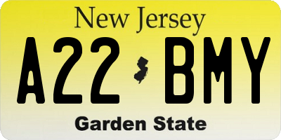 NJ license plate A22BMY