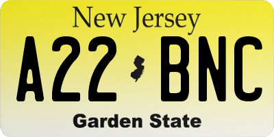 NJ license plate A22BNC