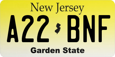 NJ license plate A22BNF
