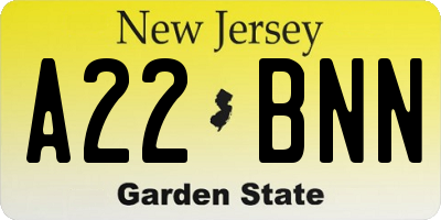 NJ license plate A22BNN