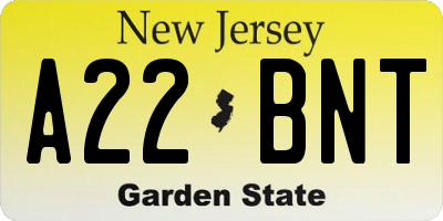 NJ license plate A22BNT