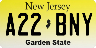 NJ license plate A22BNY
