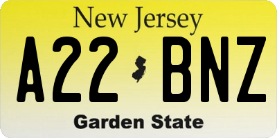 NJ license plate A22BNZ