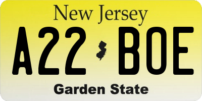 NJ license plate A22BOE