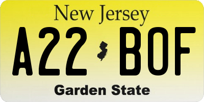 NJ license plate A22BOF