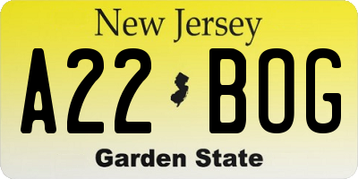 NJ license plate A22BOG