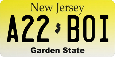 NJ license plate A22BOI