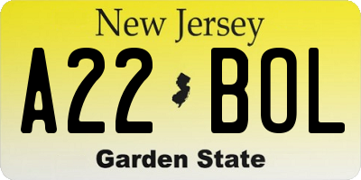 NJ license plate A22BOL