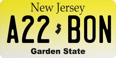 NJ license plate A22BON