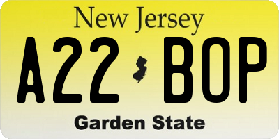 NJ license plate A22BOP