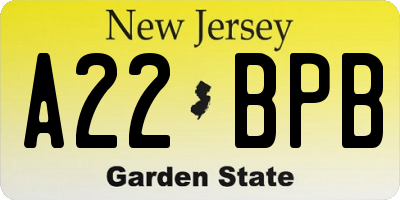 NJ license plate A22BPB