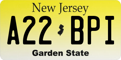NJ license plate A22BPI