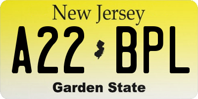 NJ license plate A22BPL