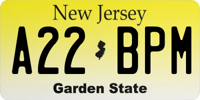 NJ license plate A22BPM