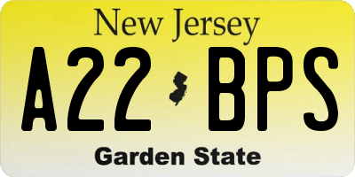 NJ license plate A22BPS