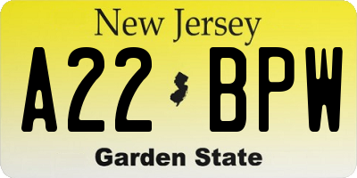 NJ license plate A22BPW