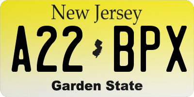 NJ license plate A22BPX