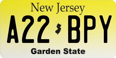 NJ license plate A22BPY