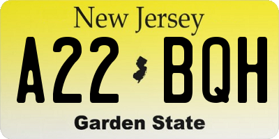 NJ license plate A22BQH
