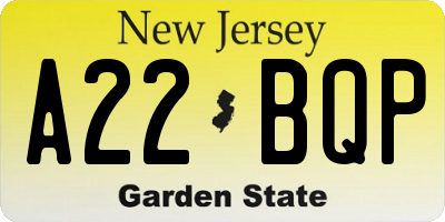 NJ license plate A22BQP