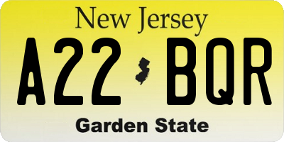 NJ license plate A22BQR