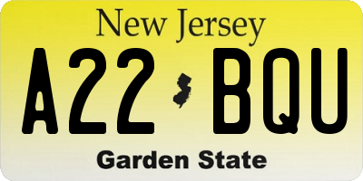 NJ license plate A22BQU