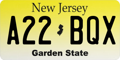 NJ license plate A22BQX