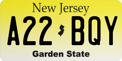 NJ license plate A22BQY