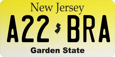NJ license plate A22BRA