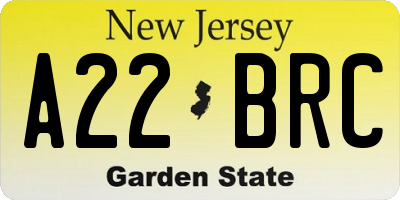 NJ license plate A22BRC