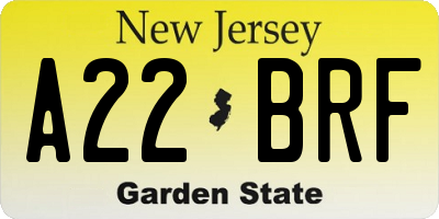 NJ license plate A22BRF