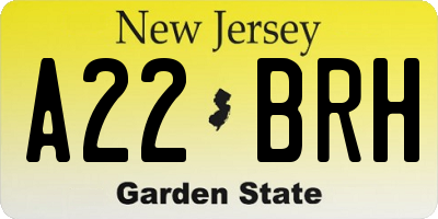 NJ license plate A22BRH