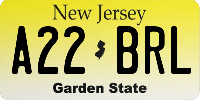 NJ license plate A22BRL