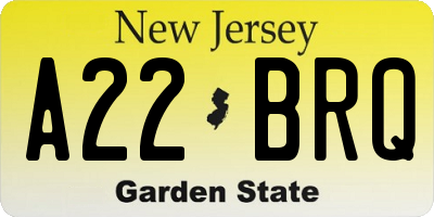 NJ license plate A22BRQ