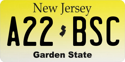 NJ license plate A22BSC