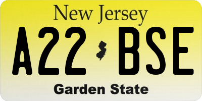 NJ license plate A22BSE