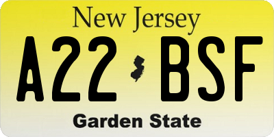 NJ license plate A22BSF