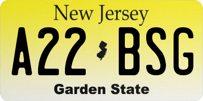 NJ license plate A22BSG