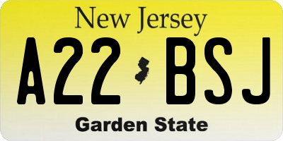 NJ license plate A22BSJ