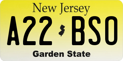 NJ license plate A22BSO