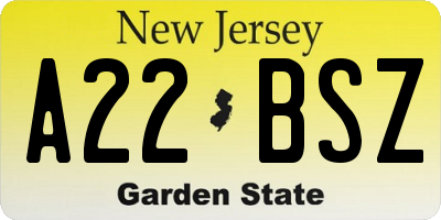 NJ license plate A22BSZ