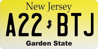 NJ license plate A22BTJ