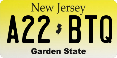 NJ license plate A22BTQ
